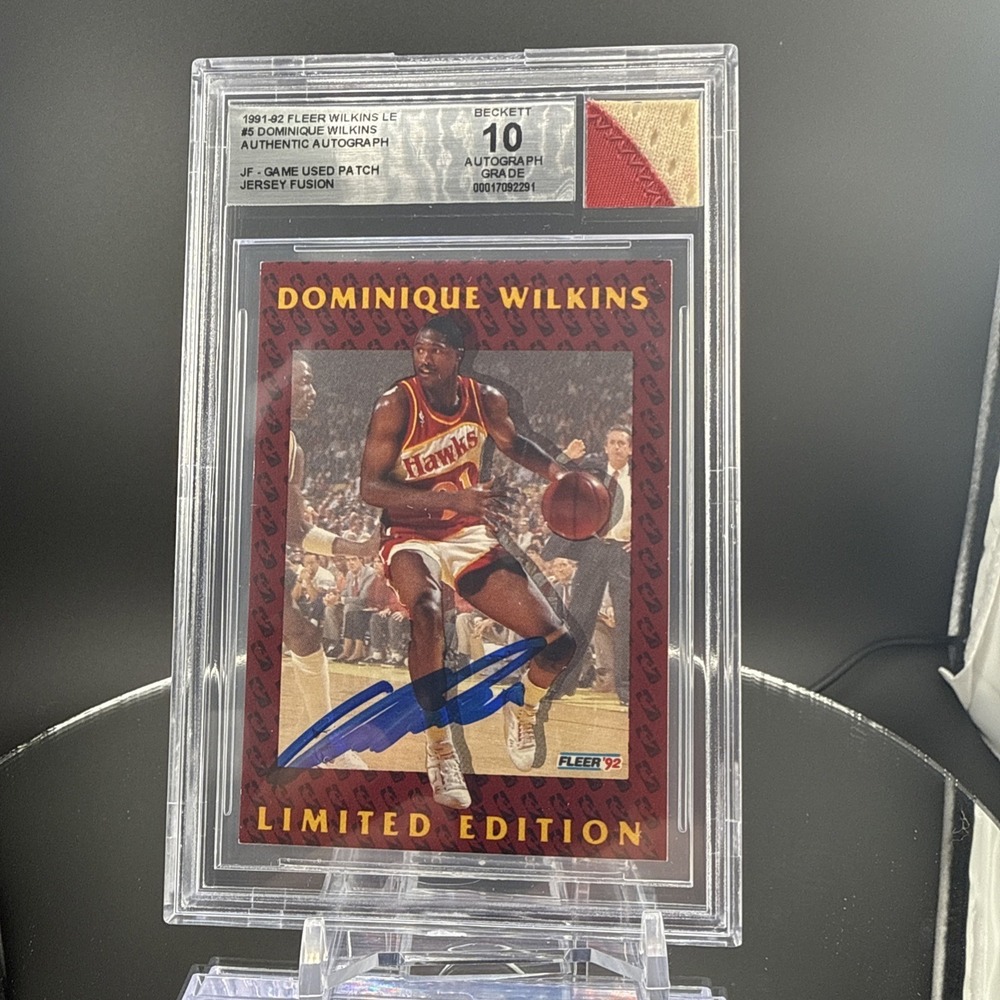 1991-92 Fleer Dominique Wilkins LE Autograph Patch BGS 10 #5/12 Hawks